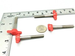 4 Pack – 1/4″- 28 Fine x 2″ Long Thumb Screws / Red Tee Wing / Delrin Head SS