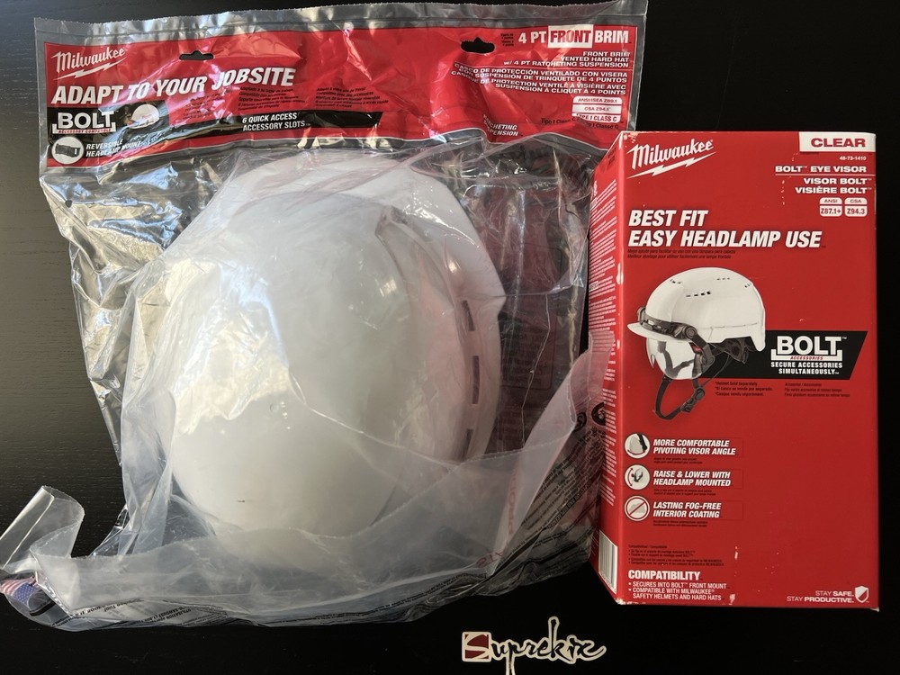 Milwaukee BOLT White Type 1 Class C Hard Hat/ Clear Dual Coat Lens Eye Visor Set