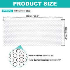 23.6″x11.8″ 304 Stainless Steel Perforated Sheet 0.31″ Hole Metal Mesh Plate
