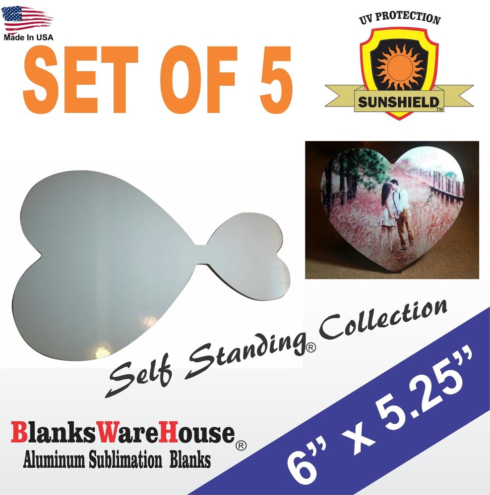 Heart Shaped Sublimation Photo Blank Self Standing, with attached stand, 5 pc**