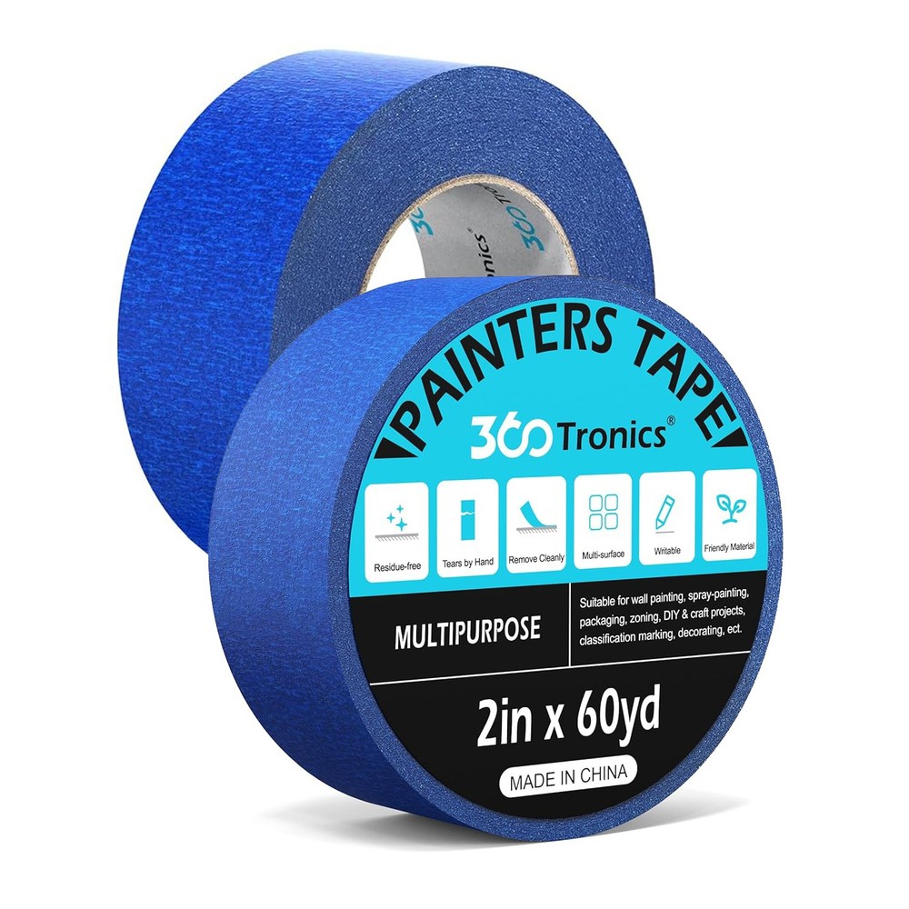 2 Rolls Blue Painters Tape 2 Inch x 60 Yards Bulk Masking Tape Wall Painting