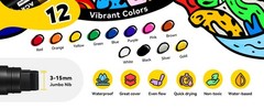 12 Colors Jumbo Markers, 15mm Jumbo Felt Tip, Acrylic Paint Markers for Rock
