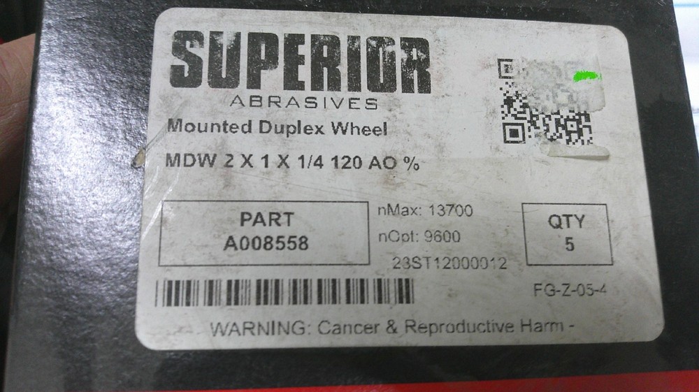 QTY 5 Superior Abrasives Mounted Duplex Wheel A008558
