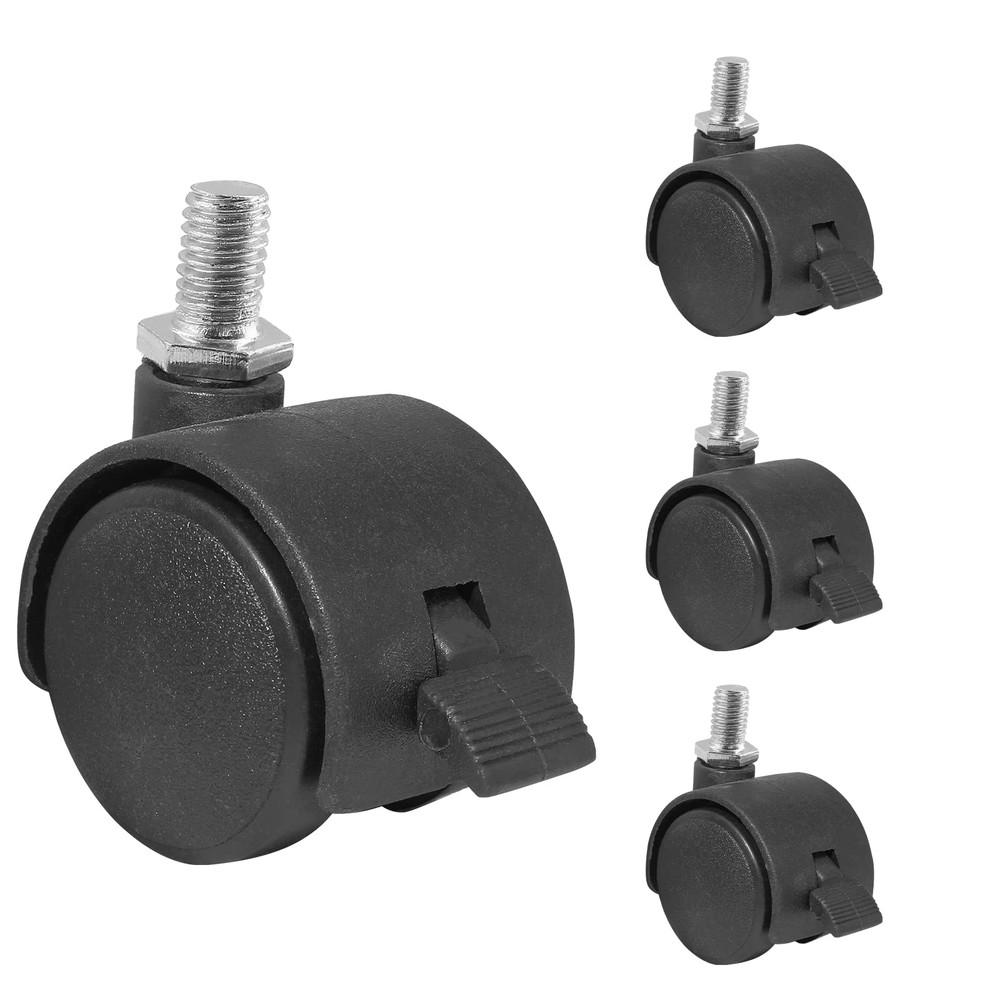 Litoexpe 4Pcs 1 Inch Plastic Caster Wheel, Black M8 x 13mm Swivel Stem