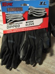 10 Pair Simoniz Multi-Purpose Dipped Work Gloves – Full Finger Black – Size XL