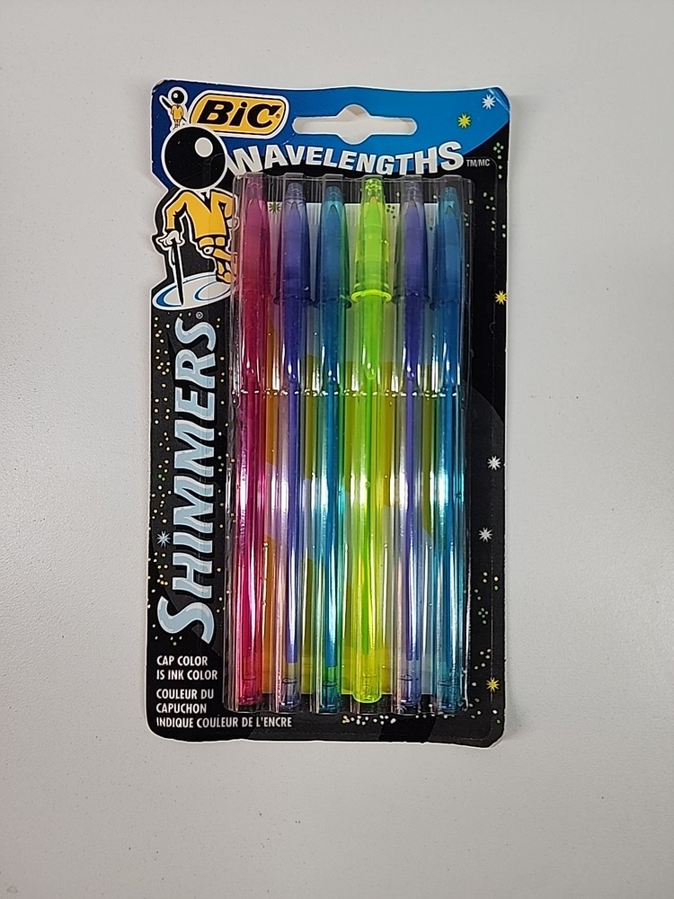 BIC WAVELENGTHS SHIMMERS COLORFUL PENS 6 PACK NOS 1990s