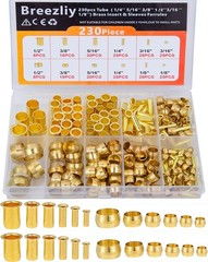 Compression Fittings Assortment kit-6 230PCS Sleeves Ferrules,Insert, Brass