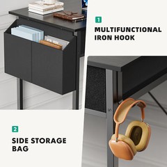 32″ Office Small Computer Desk,Home Study Table with 2 Fabric Drawers & Side Bag