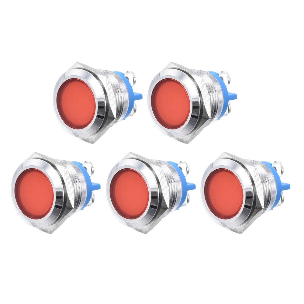 5pcs 16mm 5/8″ Metal Indicator Light Waterproof IP67 12V AC/DC Red