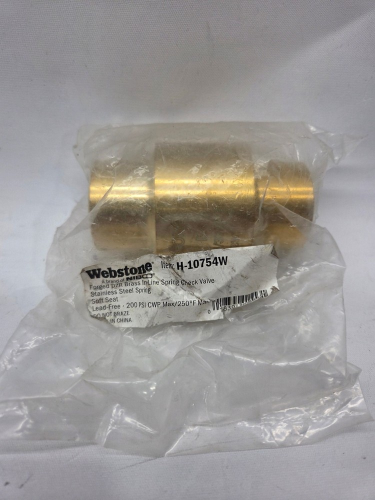 Webstone H-10754W Forged DZR Brass In-Line 1″ Spring Check Valve 200PSI