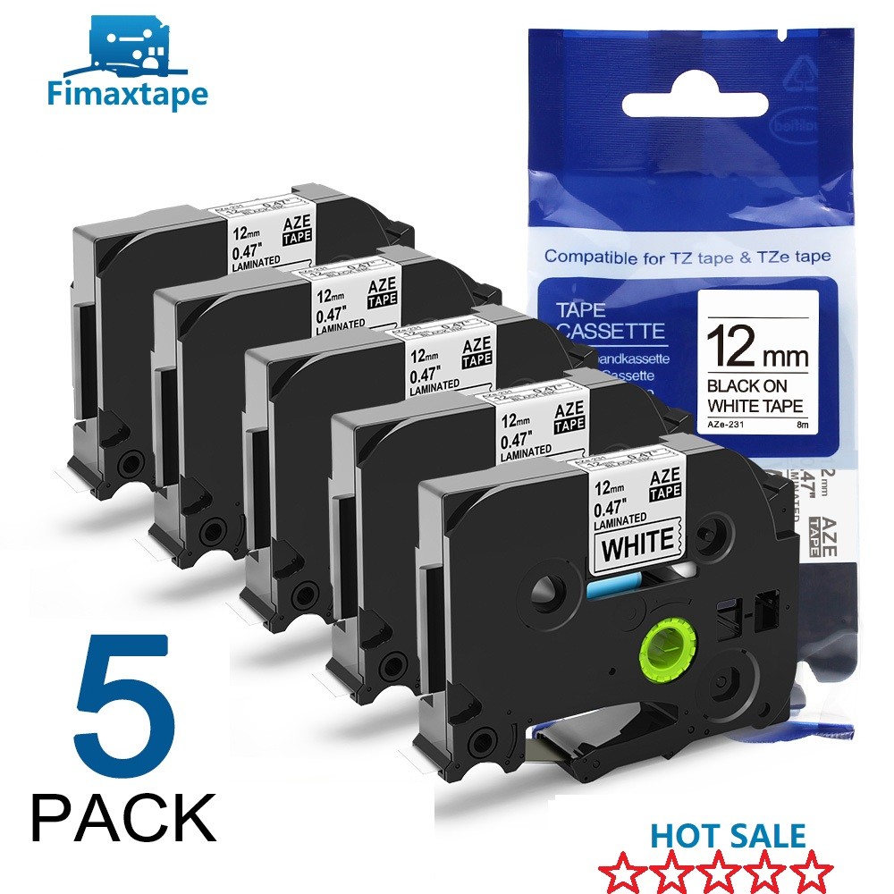 5 Pack Compatible Brother Genuine P-Touch, TZe-231 Tape Black Print White Tape