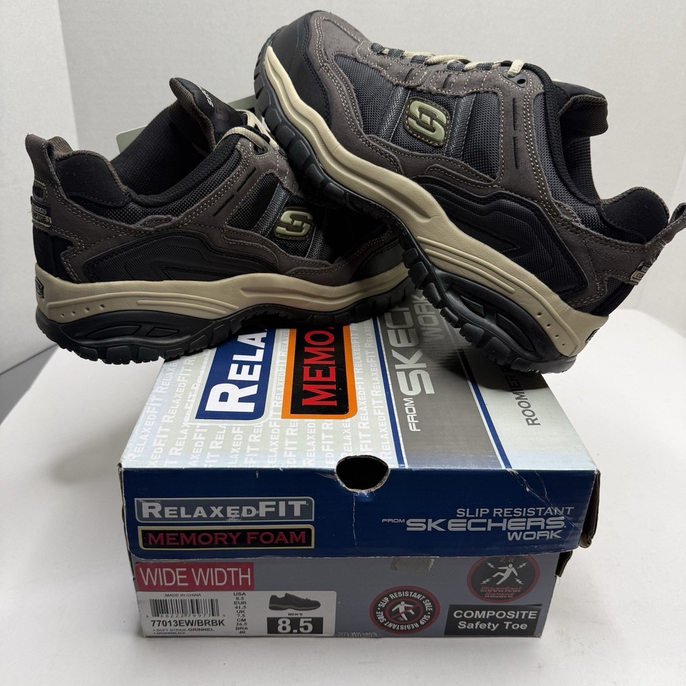 Skechers Work Soft Stride Grinnel Comp Toe Wide Men’s 8.5 Brown Black New