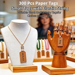 300 Pcs Small Price Tags with Elastic String, Brown Kraft Jewelry Tags for Pr…