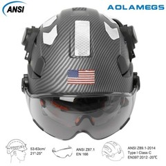 Carbon Fiber Safety Helmet W/ Double Goggles Earmuffs ABS Construction Hard Hat
