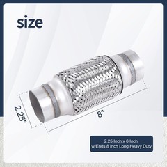 2PCS 2.25″ x 6″ Stainless Steel Exhaust Flex Pipe, Heavy Duty, 8″ Long