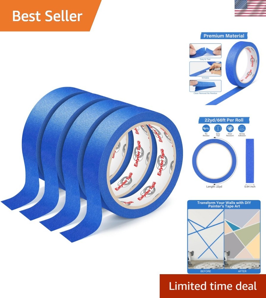 4 Rolls Blue Painters Tape, Masking Tape, Paint Tape for Multi-Purpose, Pain…