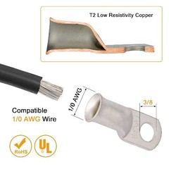 Tinned Copper 0 Gauge Battery Cable Ends 1/0 AWG 0 Gauge – 3/8+5/16 Ring