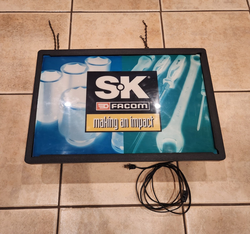 SK Facom Tools Hanging Lighted Sign Illuminated Light Box w/ Chain Vintage VTG