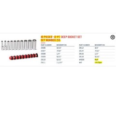 Wright Tool 210 1/4″ Drive 10 Piece Deep Socket Set 12-Point On Clip Rail
