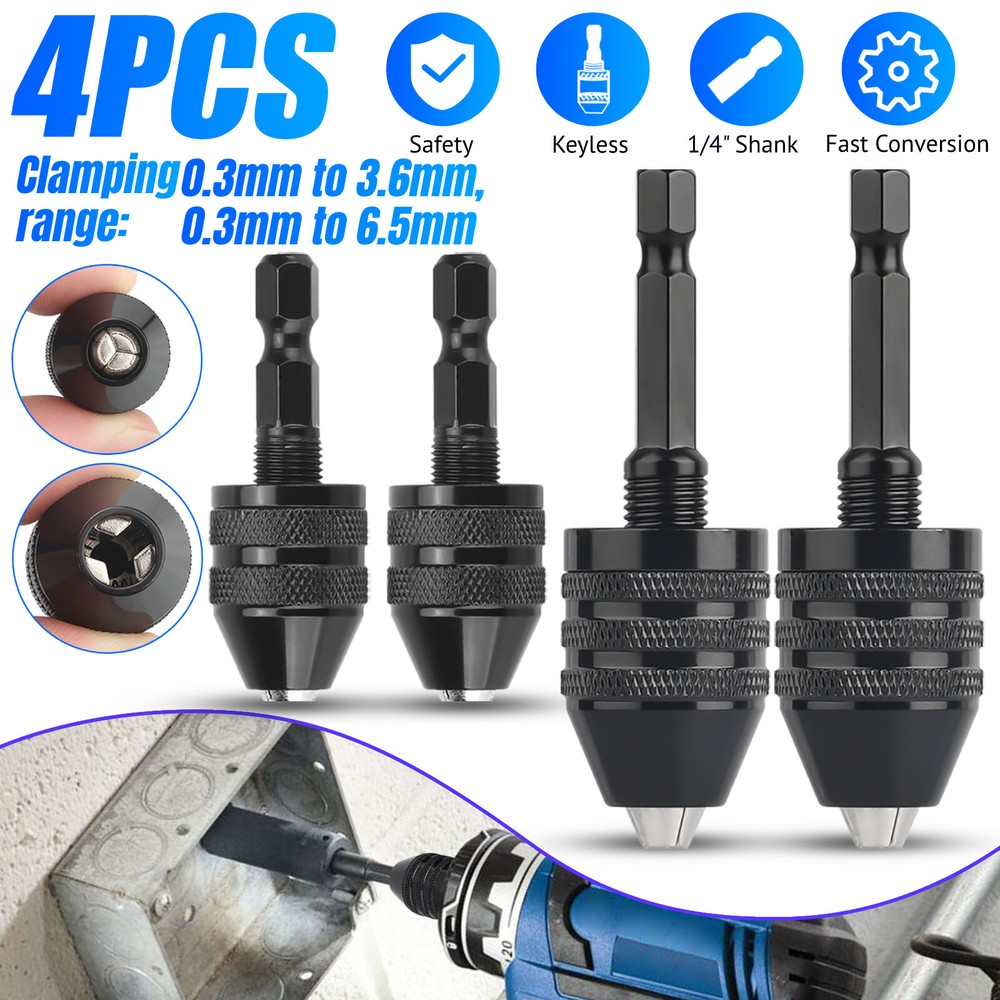 4x 1/4″ Hex Shank Keyless Drill Chuck Conversion Adapter Bit Quick Change Driver