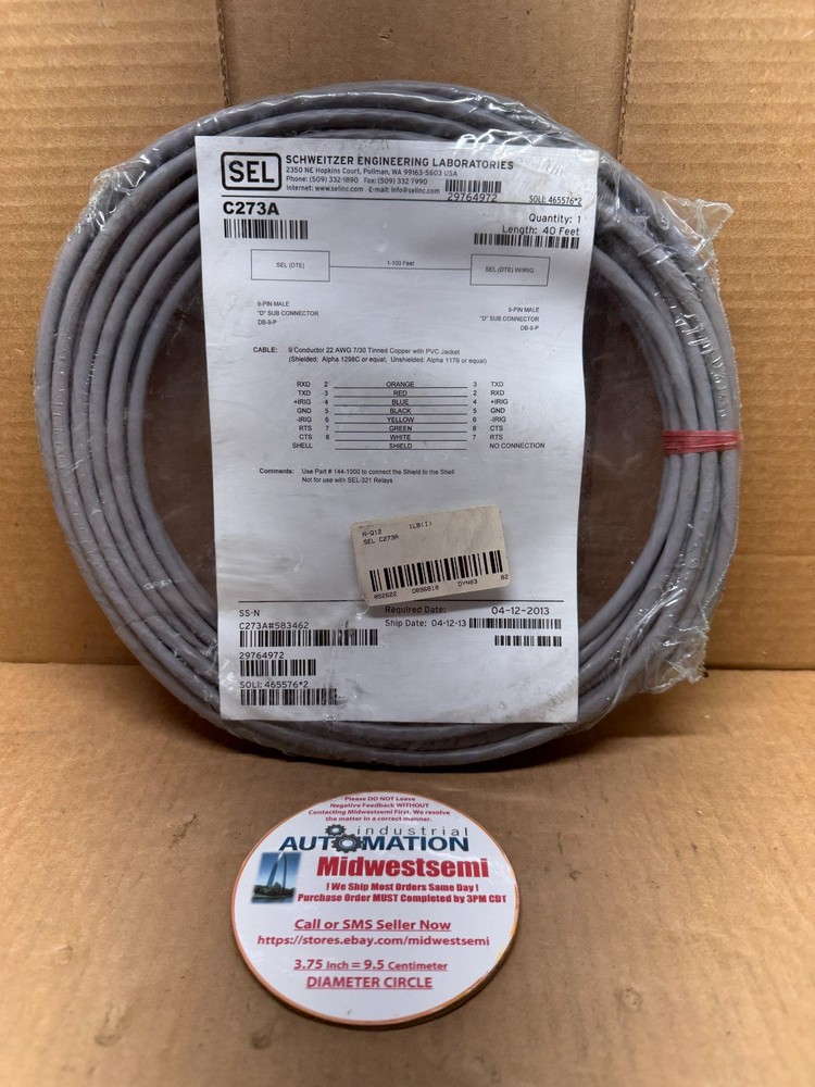 NEW SEL C273A-040 9 PIN MALE D-SUB CONNECTORS 40FT LENGTH ID: 29764972 SHIPSFAST