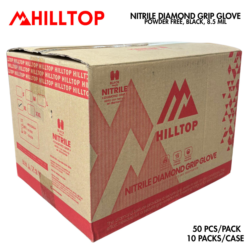 HILLTOP-HEAVY DUTY NITRILE DIAMOND GRIP GLOVES POWDER FREE 8.5 MIL-500 PCS/CASE