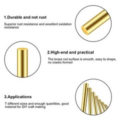 24 Pcs Round Brass Rods Assorted Diameters Lathe Bar Rod Stock for Drift Punches