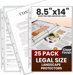 25 Pack of 8.5X14 Legal Size Heavyweight Long Clear Sheet Protectors, Plastic Le