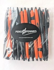 30 Misprint Click Pens JAVALINA Hub Pen Lot Halloween Theme Color ORANGE & BLACK