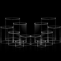 Hexagonal Acrylic Display Risers 6Pc Clear Stand Set for Jewelry Figures