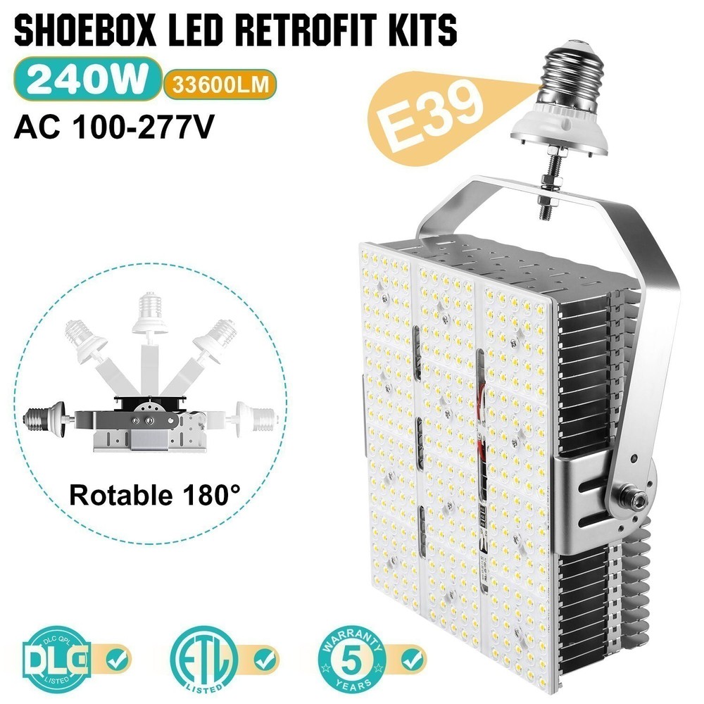 240 Watt LED Shoebox Replacement Light Fixture Commercial Parking Lot Pole Lamp