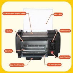 Premium hot dog roller with bun warmer, compact countertop design