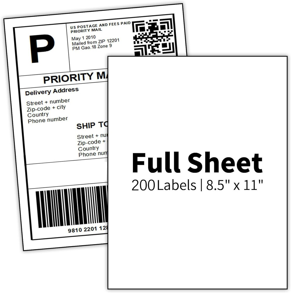 200 8.5 x 11 Full Sheet Shipping Mailing Labels Blank Self Adhesive Laser InkJet
