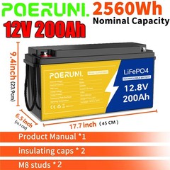 NEW 12V 200AH LiFePO4 Lithium Battery 2560W Deep Cycle BMS for Solar RV Off-grid