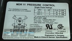 HEAVY DUTY CONDOR USA PRESSURE SWITCH, 26AMP, 11GA2E, 100/125 PSI,1/4″ FNPT,DPST
