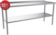 72” x 24” Stainless Steel Table for Prep & Work with Backsplash for Kitchen