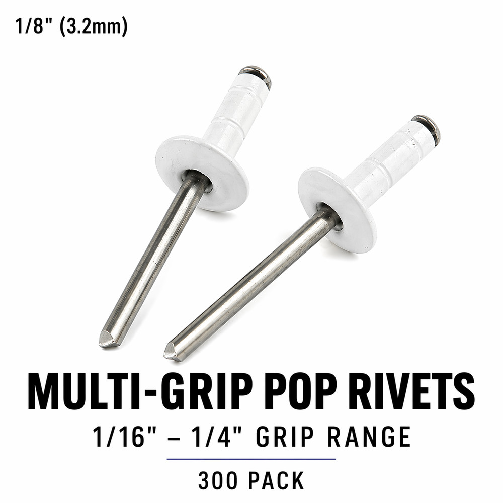 1/8″ White Multi-Grip Blind POP Rivets – 1/16″ to 1/4″ Grip Range | 300 Pack