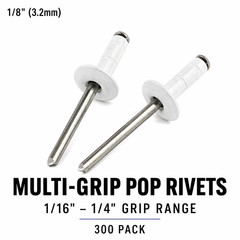 1/8″ White Multi-Grip Blind POP Rivets – 1/16″ to 1/4″ Grip Range | 300 Pack
