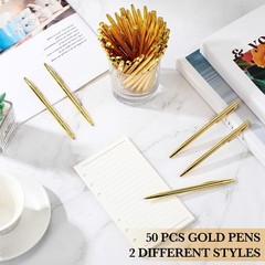 Fuutreo 50 Pack Gold Pens Bulk Metal Slim Ballpoint