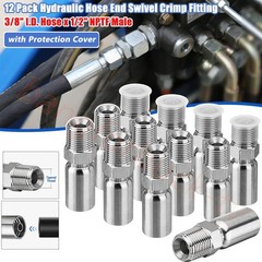 12PCS 1/2″ NPTF Hydraulic Hose Fittings ‎3/8″ I.D. Hose x 1/2″ NPTF Male w/Cover