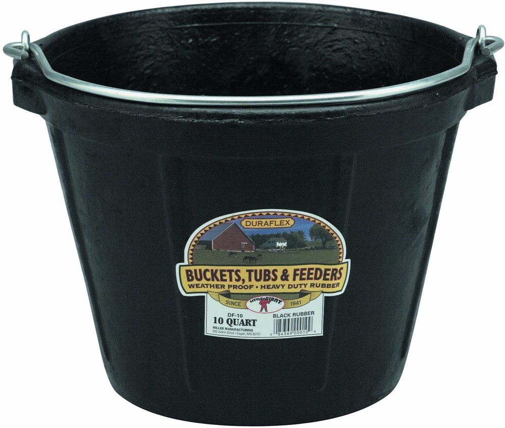 Little Giant Pail Heavy Duty Black Rubber Bucket For Livestock – 10 Quart