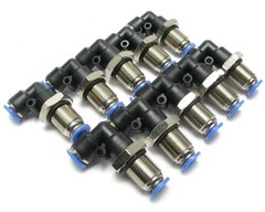 Push to Connect Tube Fitting, M14 Bulkhead Union Elbow, 6mm (1/4 in.) Tube OD, 1