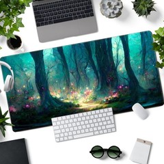 Forest Desk Mat Blue Green Mouse Pad 15.7L x 31.5W inches, A