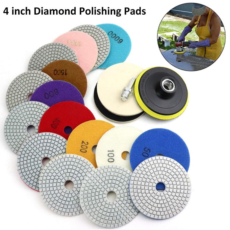 Diamond Polishing Pads 4 inch Wet/Dry 12 Piece Kit Granite Stone Concrete Marble