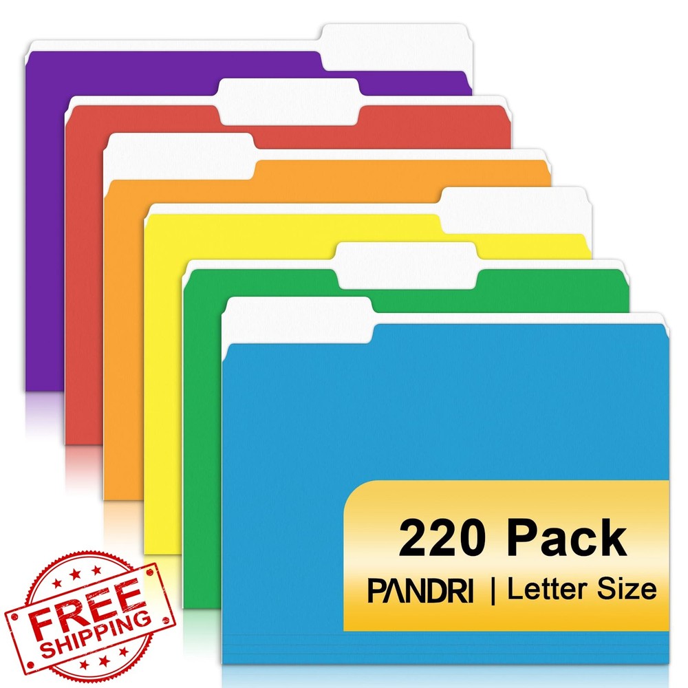 PANDRI File Folders Assorted 6 Colors 1/3 Cut Tabs