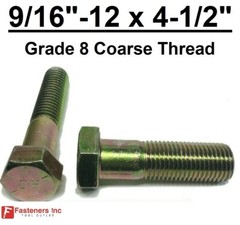 9/16-12 x 4-1/2″ Hex Bolt Yellow Zinc Plated Grade 8 Cap Screw Coarse Thread