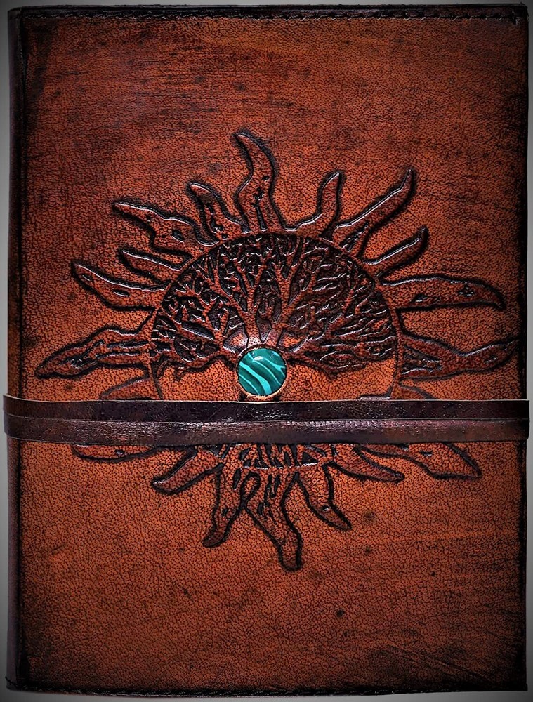Handmade Vintage Genuine Leather Journal SUN Tree of Life For Men And Women