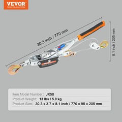 VEVOR Power Puller Come Along Winch 5 Ton 11023 lb Heavy Duty Pull Hoist 3 Hooks