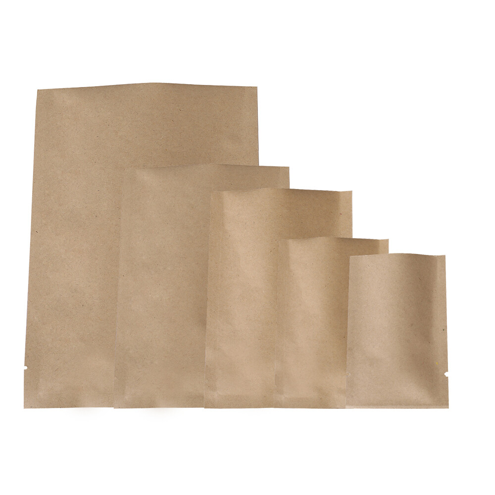 100x Two-Sided Kraft Mylar Foil Heat Seal Food Packaging Bags with Tear Notch