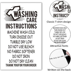 None Brand 50 T-Shirt Washing Instructions 3.5 inches x 2 inches, multicolor